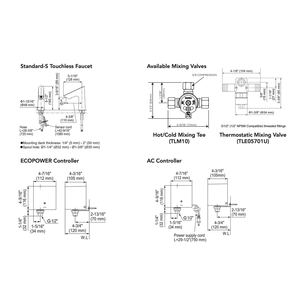 TOTO T27S32ET#CP Touchless Std-S W/Thermoecopower 0.35Gpm D20