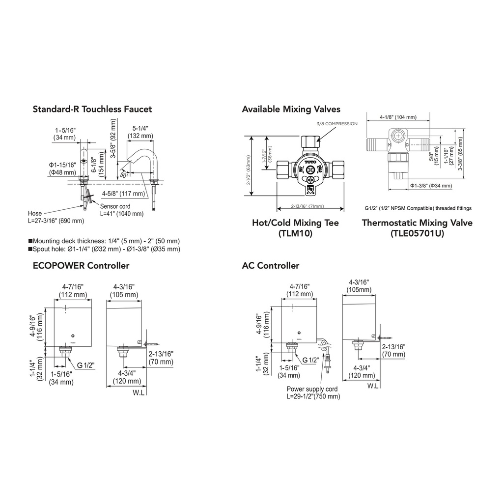 TOTO T28S11ET#CP Touchless Std-R W/Thermoecopower 1.0Gpm D10