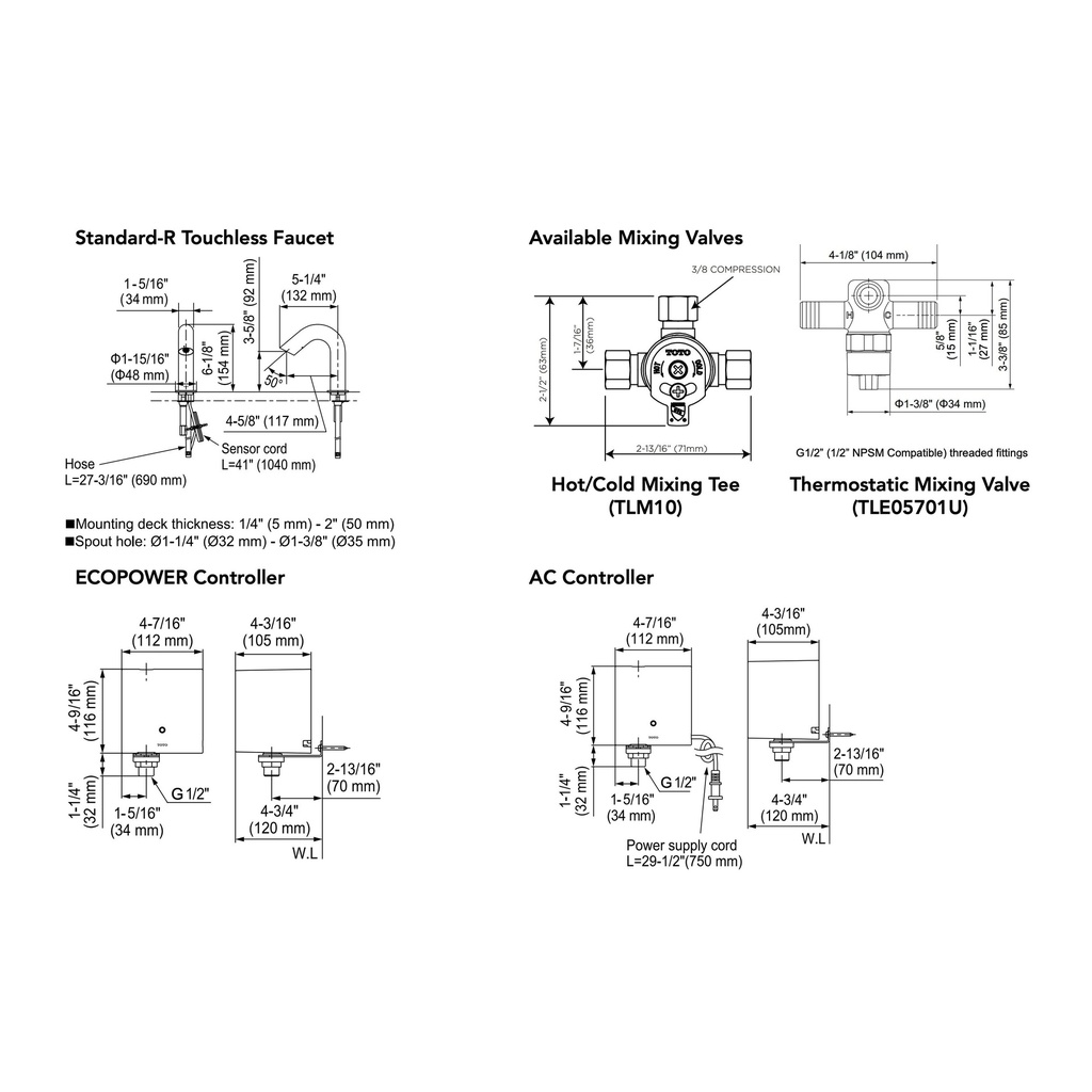 TOTO T28S53ET#BN Touchless Std-R W/Thermoecopower 0.5Gpm C20 #Bn