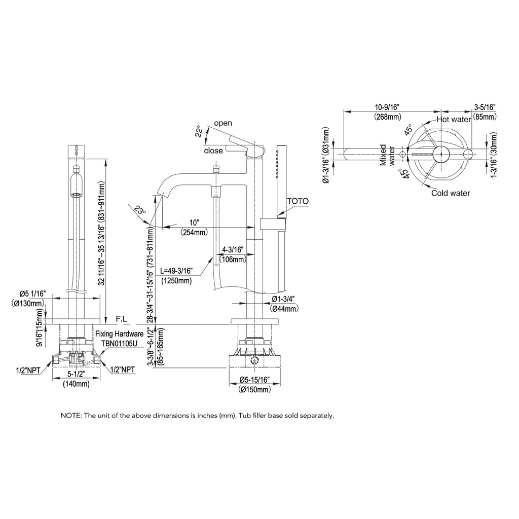 TOTO TBG11306U#BN Freestanding Bathroom Tub Filler with COMFORT GLIDE and COMFORT WAVE Brushed Nickel