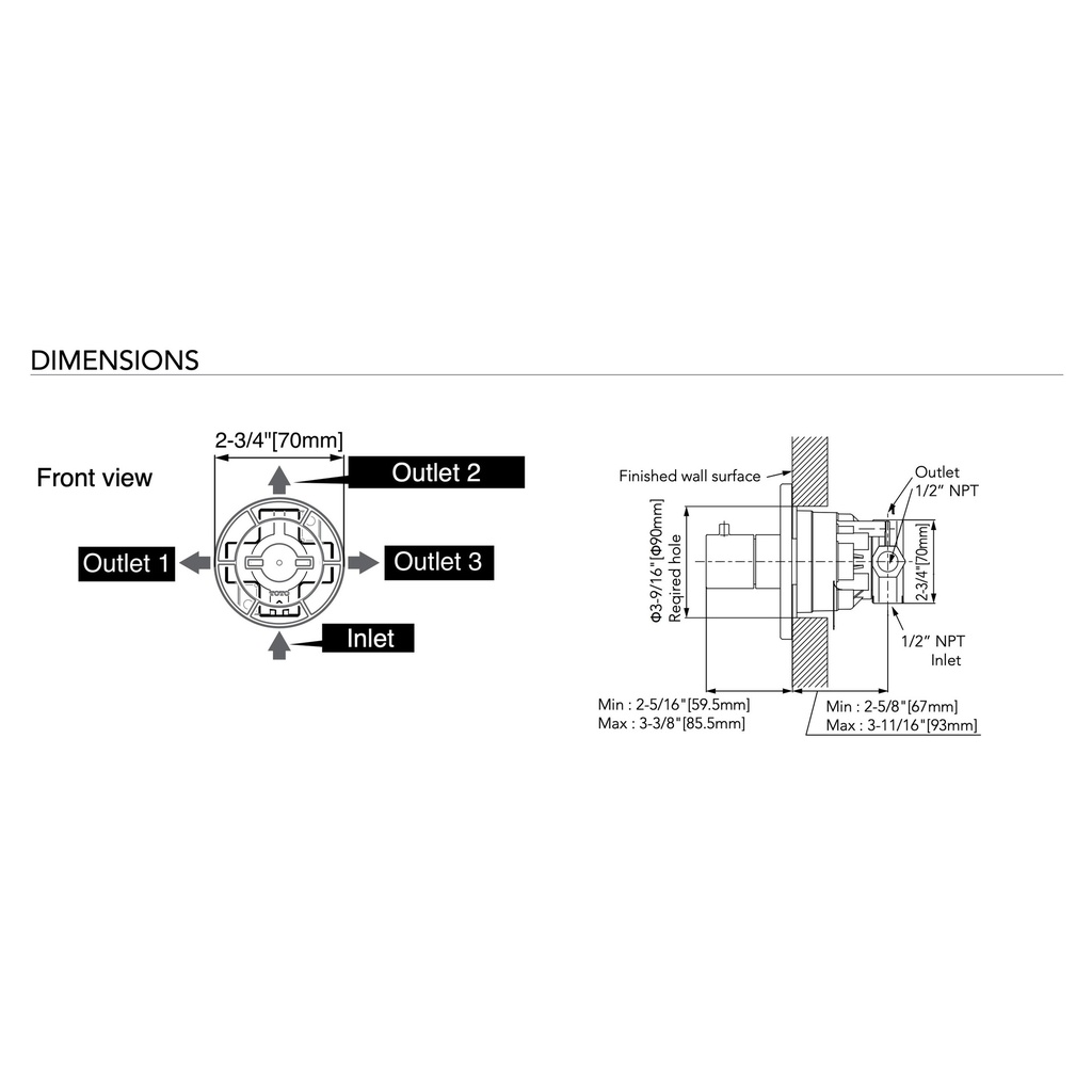 TOTO TBN01101U#CP 3Way Div Valve W/Off,G Chrome Plated