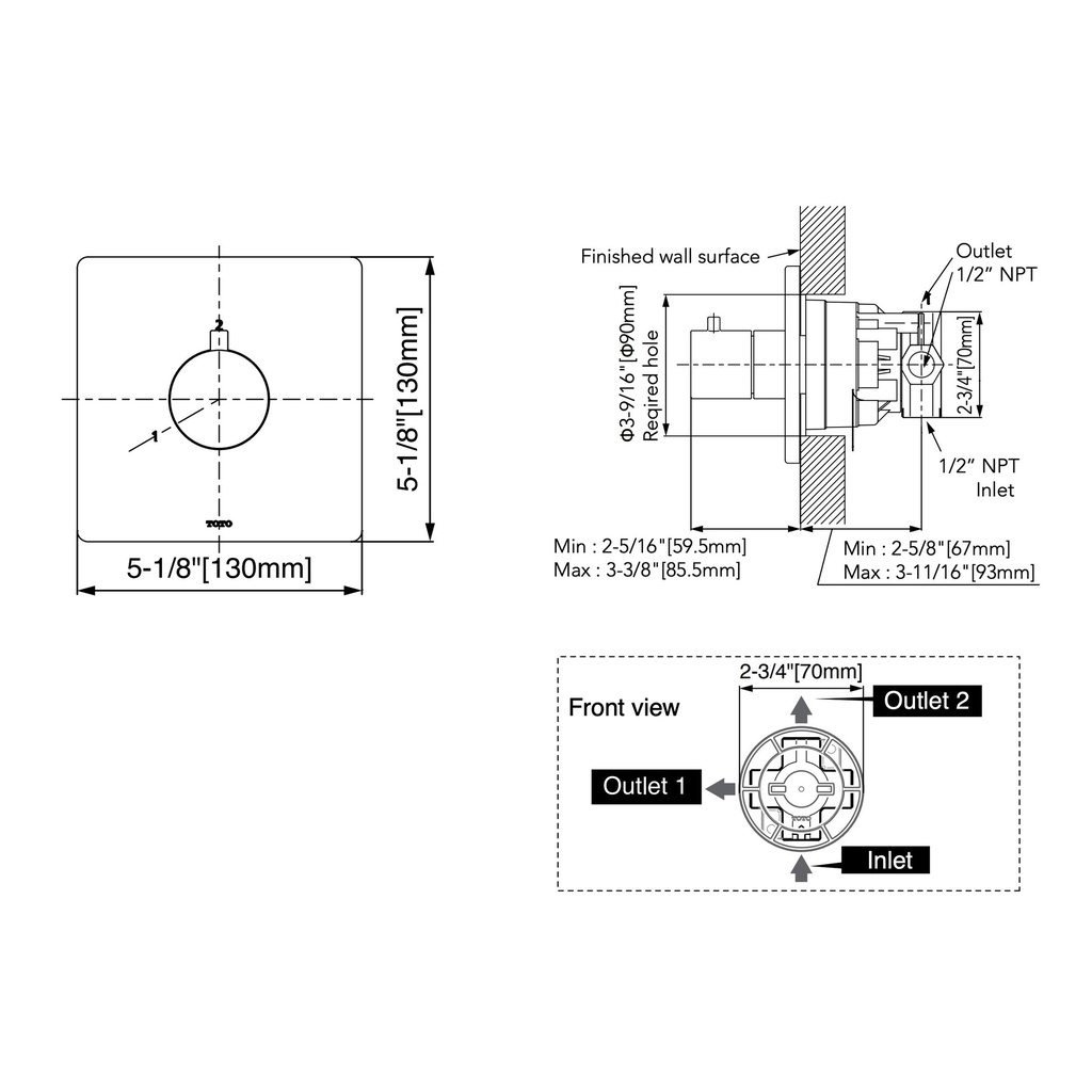 TOTO TBV02103U#PN 2Way Div Trim W/O Off,G,Square Polished Nickel
