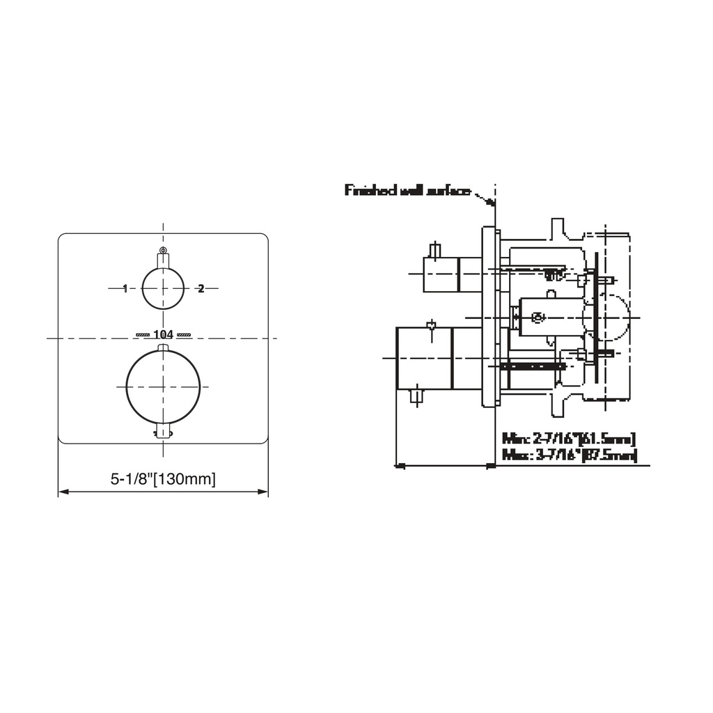 TOTO TBV02404U#CP Thermo 2Way Div Valve,G,Square Chrome Plated W/ Shutoff