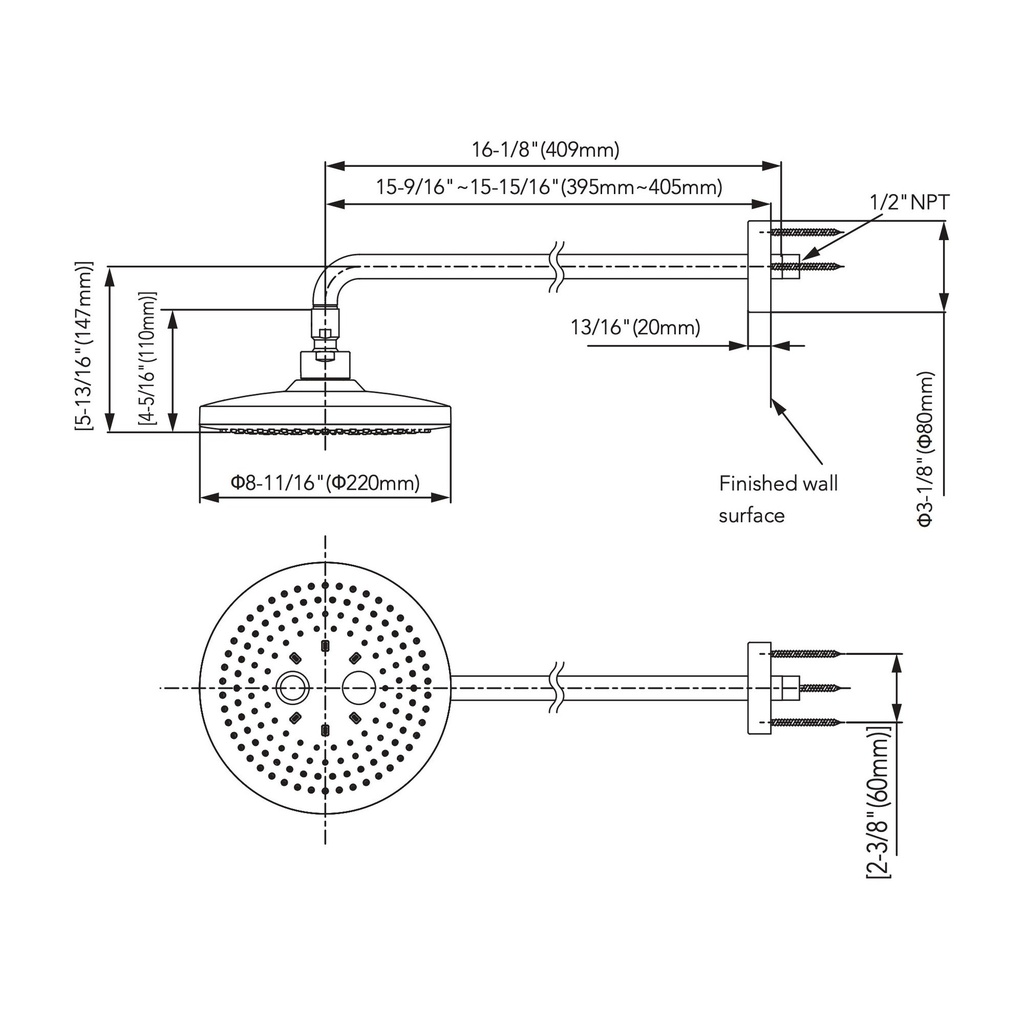 TOTO TBW01004U4#CP Sh,8.5",2 Mode,1.75Gpm,G,Round Chrome Plated