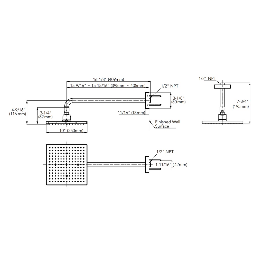TOTO TBW08002U4#PN Rain Shower Square 10" 1.75Gpm
