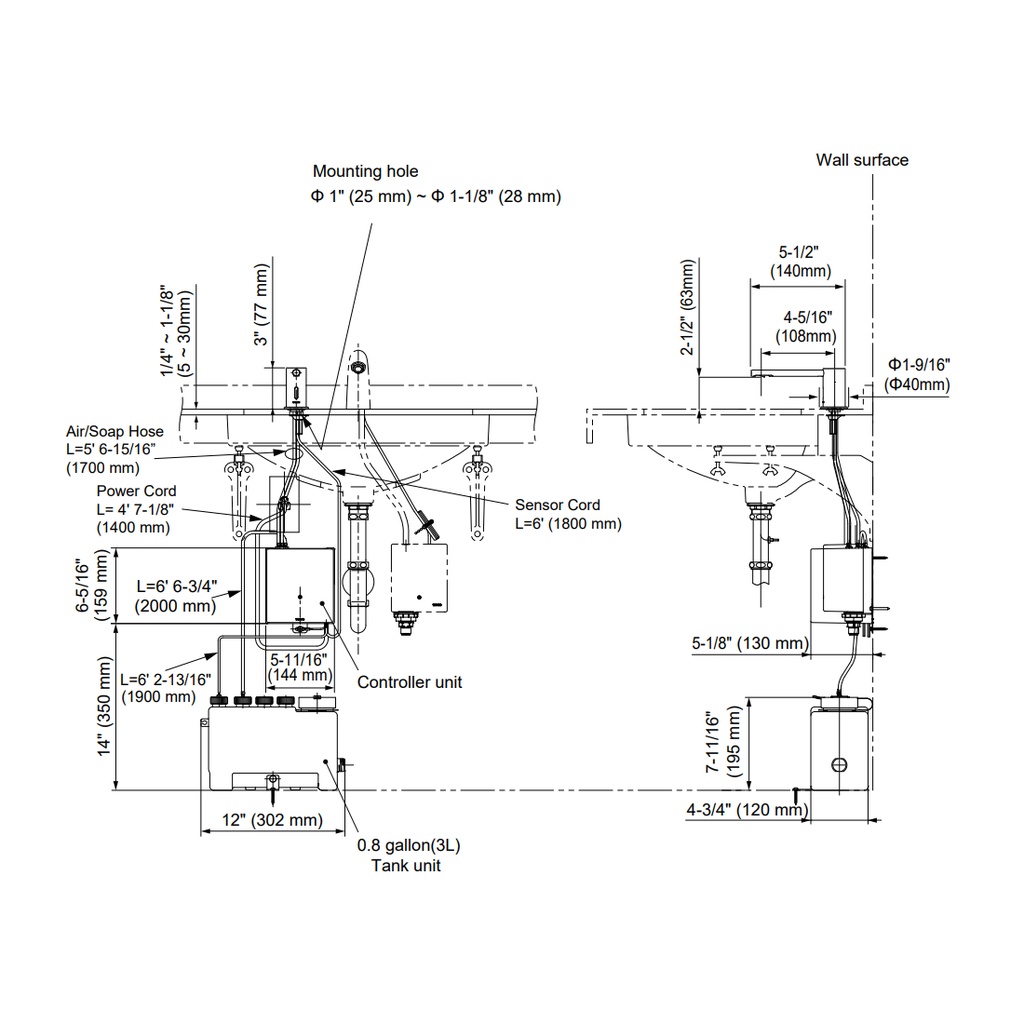 TOTO TES204AB#CP Asd Kit W/ 2 Spouts Round Sw/ Subtank