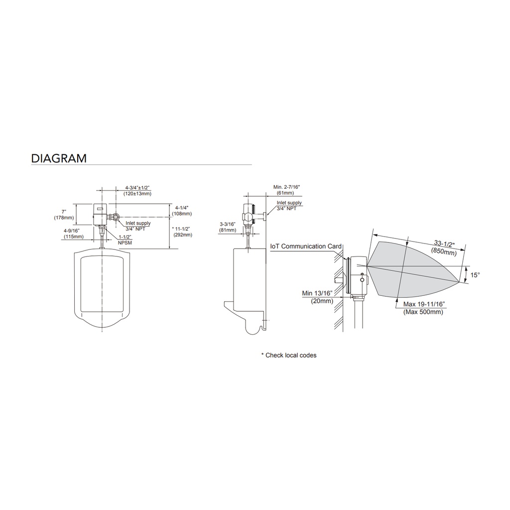 TOTO TEU1GAI4#CP Iot Efv Exposed Urinal 1.0G