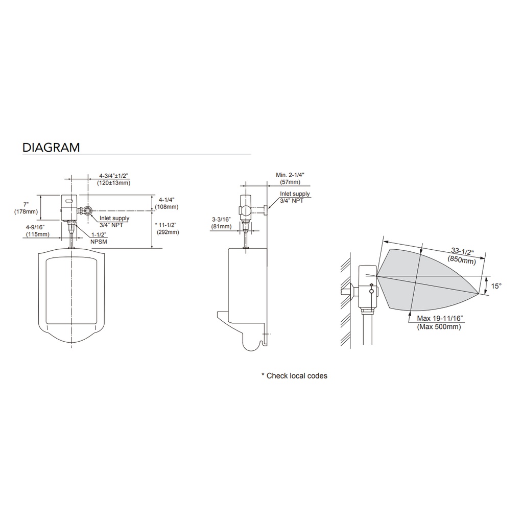TOTO TEU1UAR#CP Ecoefv Exposed Urinal 0.125G 