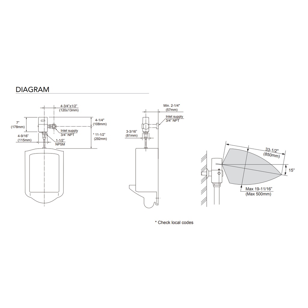 TOTO TEU1UAX12#CP Efv Exposed Urinal 0.125Gpm Rw W/ Vb0912X#Cp