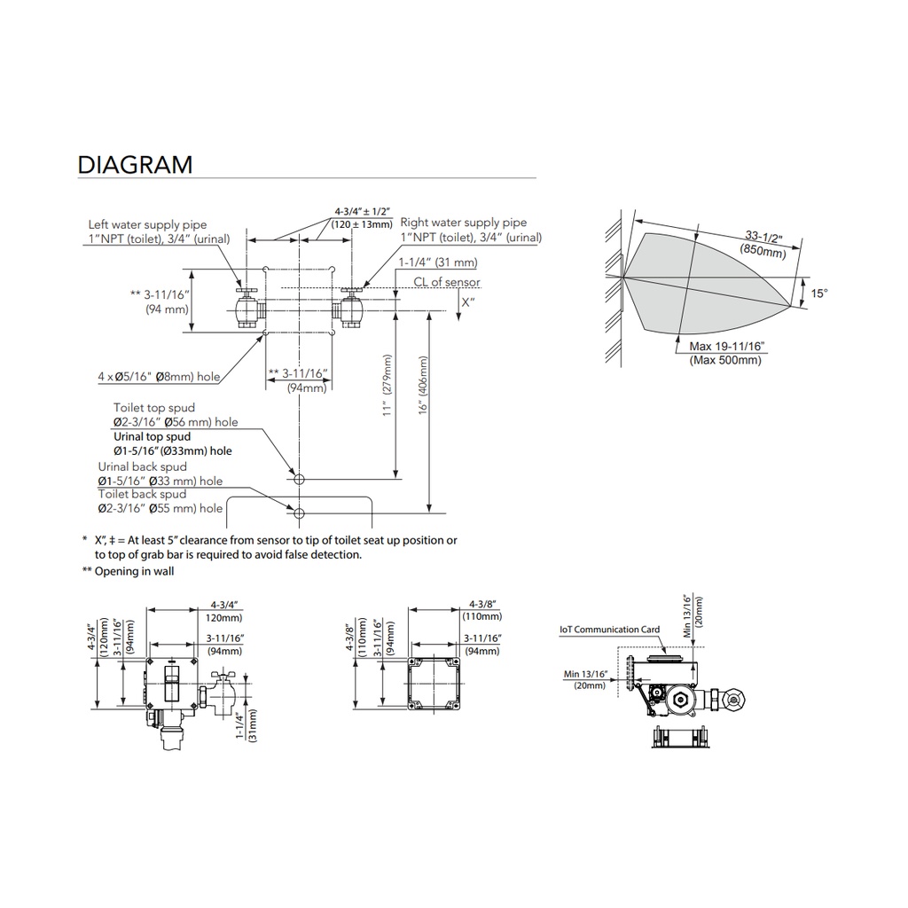 TOTO TEU3UAI411#SS Iot Efv Concealed Urinal 0.125
