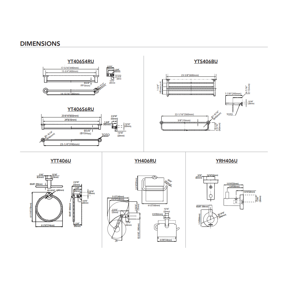 TOTO YT406S4RU#CP Towel Bar,L=16" Series L(Round),Chrome