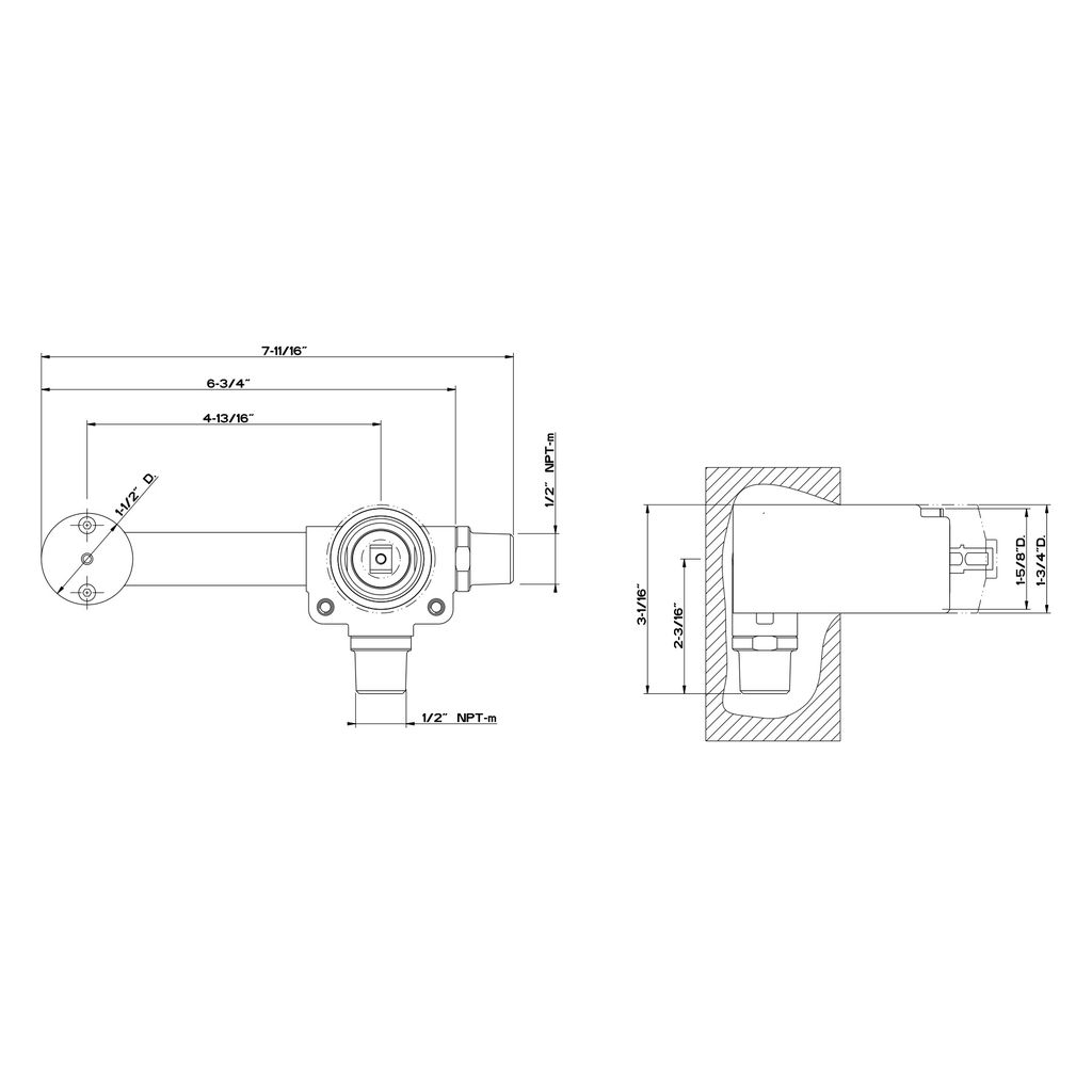 Gessi 26697 Emporio Wall Mounted Washbasin Mixer Rough Valve 2
