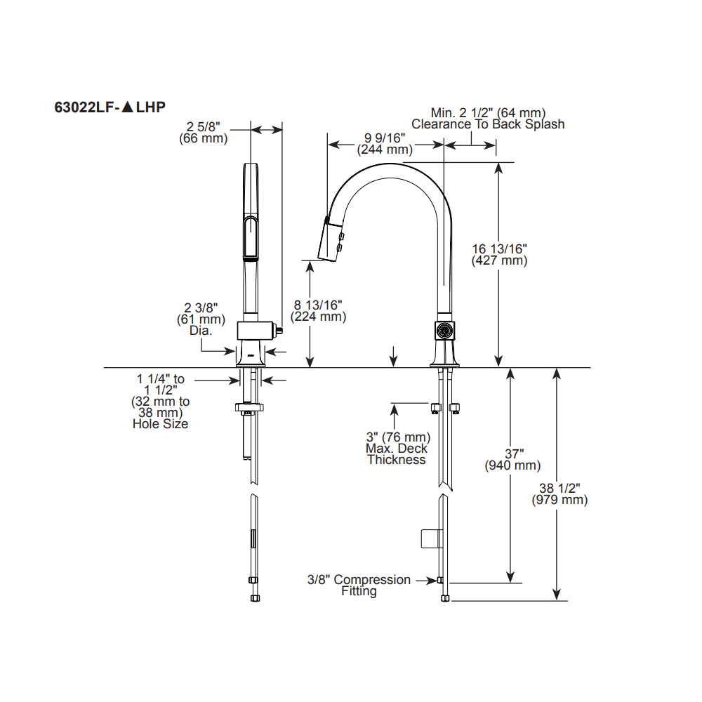Brizo 63022LF-BNXLHP Pull-Down Faucet With Arc Spout Less H