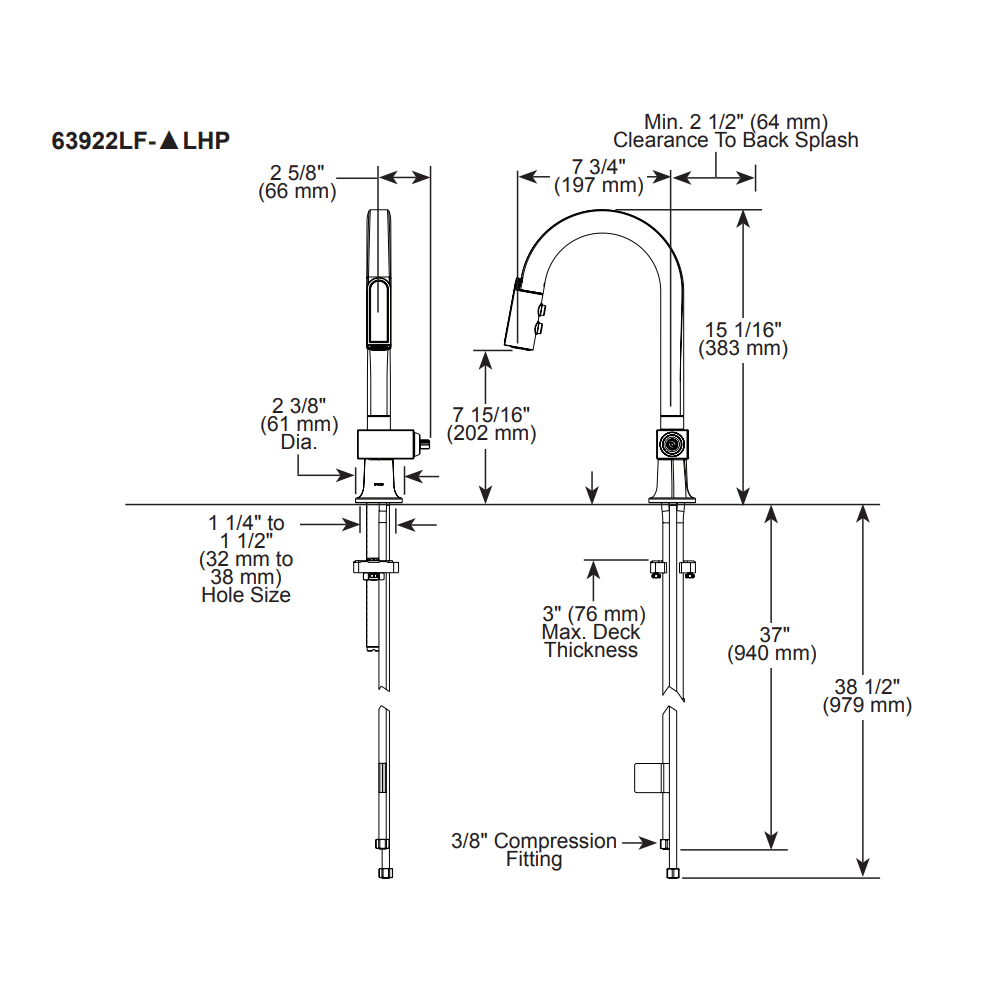Brizo 63922LF-GLLHP Pull-Down Prep Faucet With Arc Spout L