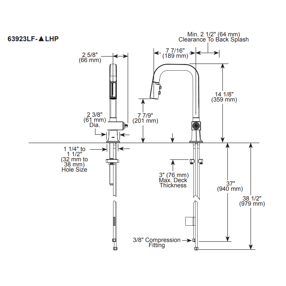 Brizo 63923LF-PCWDLHP Pull-Down Prep Faucet With Square Spout