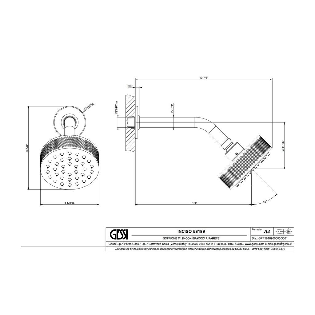Gessi 58189 Inciso Wall Mounted Adjustable Showerhead Chrome 2