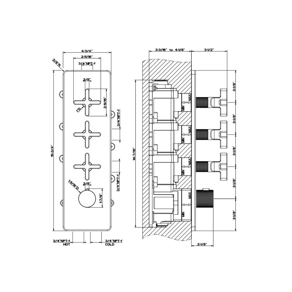 Gessi 58226 Inciso Thermostatic Trim With 3 Volume Controls Chrome 2