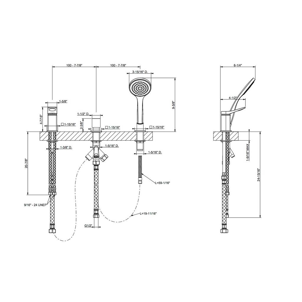 Gessi 59043 Rilievo Three Hole Roman Tub Set Chrome 2