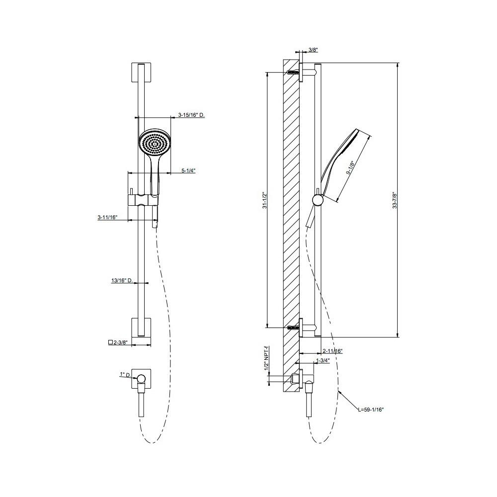 Gessi 59242 Rilievo Handshower And Adjustable Sliding Rail Set Chrome 2