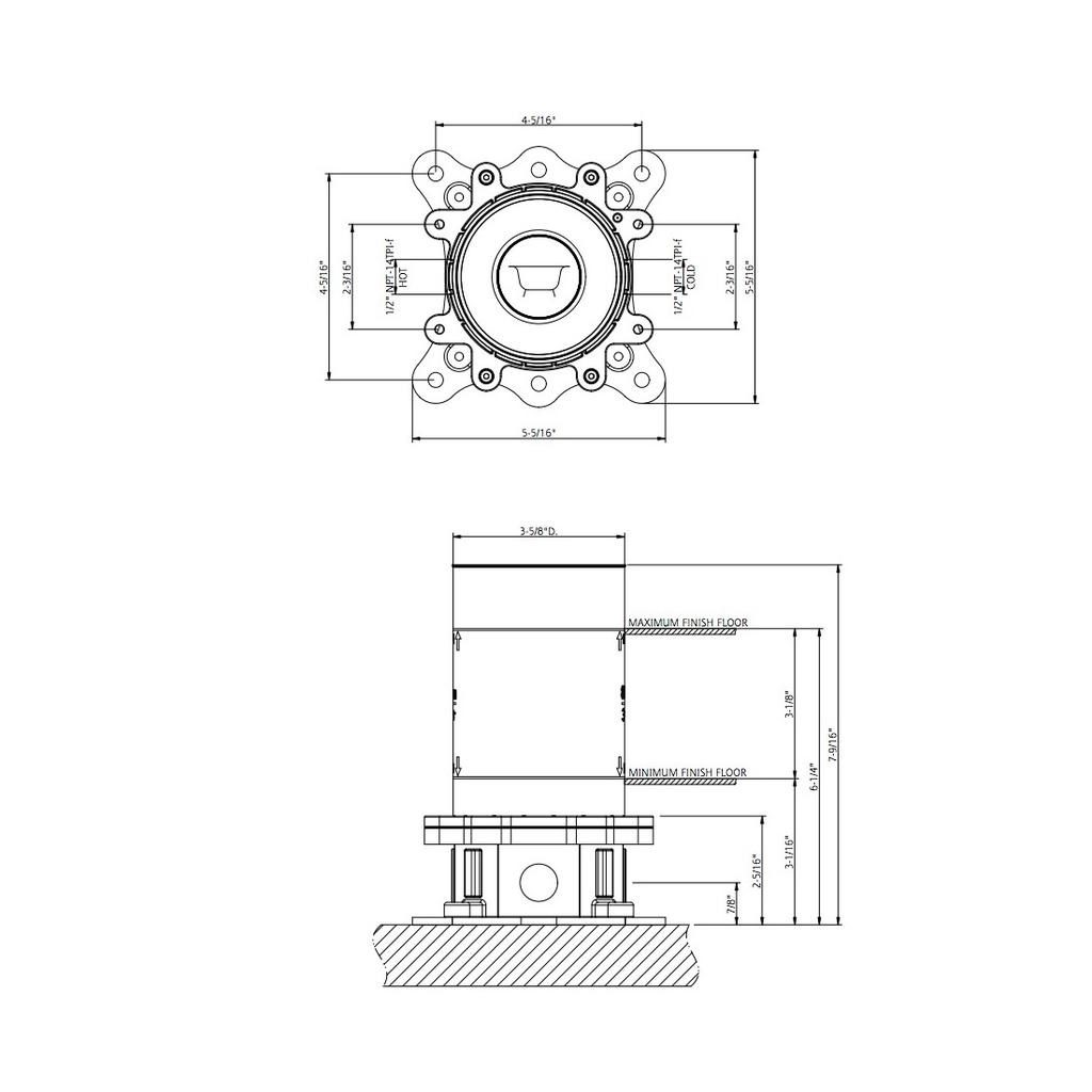 Gessi 38379 Emporio Floor Mounted Tub Filler In Floor Rough Valve 2