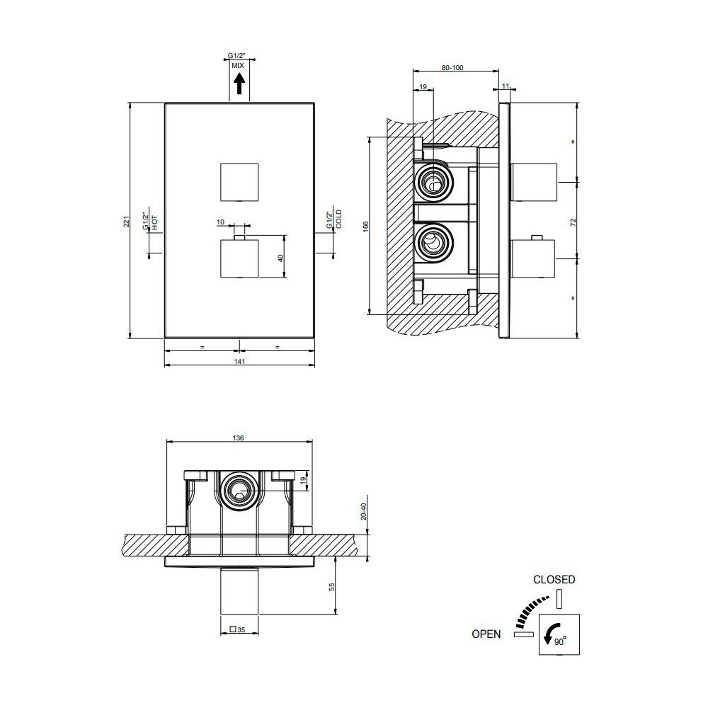 Gessi 59134 Rilievo Thermostatic Single Volume Control Trim Chrome 2