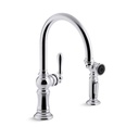 Kohler 99262-CP Artifacts 2-Hole Kitchen Sink Faucet With 14-11/16 Swing Spout And Matching Finish Two-Function Side-Spray With Sweep And Berrysoft Spray Arc Spout Design 1