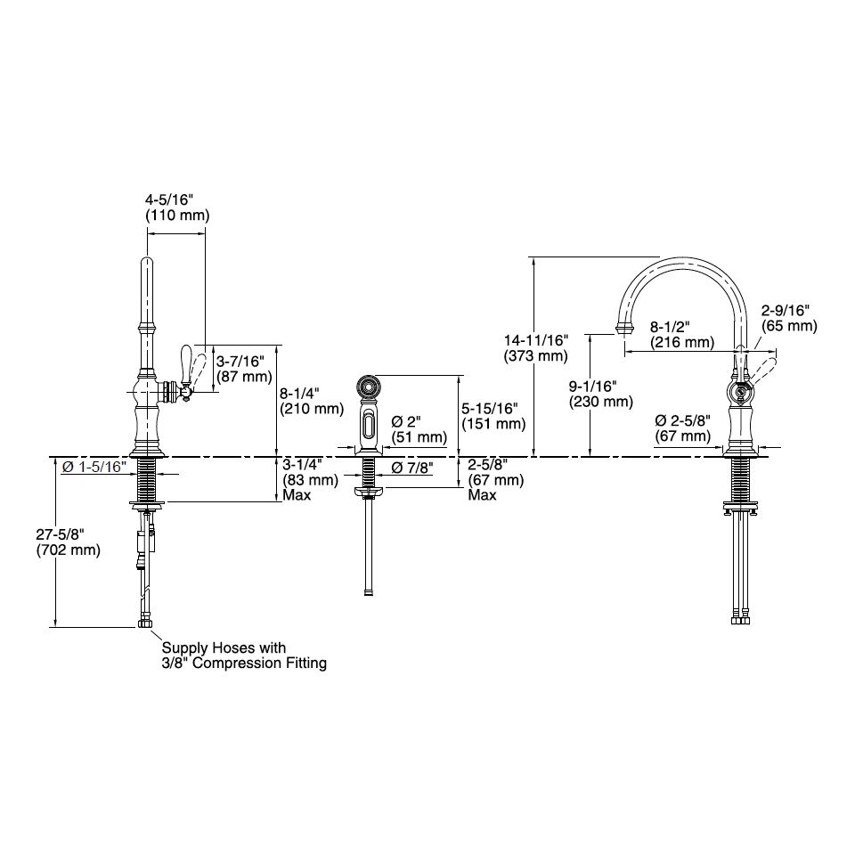 Kohler 99262-CP Artifacts 2-Hole Kitchen Sink Faucet With 14-11/16 Swing Spout And Matching Finish Two-Function Side-Spray With Sweep And Berrysoft Spray Arc Spout Design 2