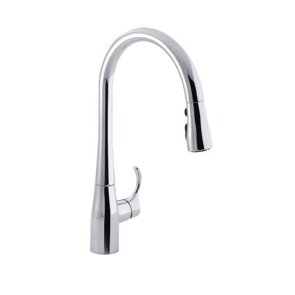 Kohler 596-CP Simplice Single-Hole Or Three-Hole Kitchen Sink Faucet With 16-5/8 Pull-Down Spout Docknetik Magnetic Docking System And A 3-Function Sprayhead Featuring Sweep Spray 1