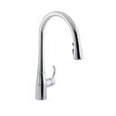 Kohler 596-CP Simplice Single-Hole Or Three-Hole Kitchen Sink Faucet With 16-5/8 Pull-Down Spout Docknetik Magnetic Docking System And A 3-Function Sprayhead Featuring Sweep Spray 1