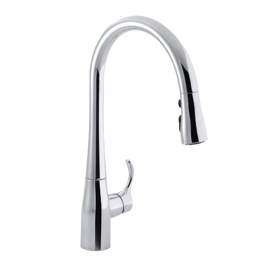 Kohler 596-CP Simplice Single-Hole Or Three-Hole Kitchen Sink Faucet With 16-5/8 Pull-Down Spout Docknetik Magnetic Docking System And A 3-Function Sprayhead Featuring Sweep Spray 3