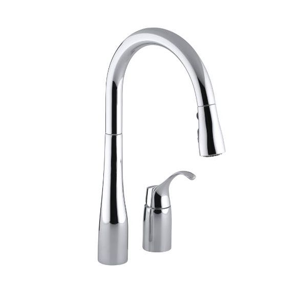 Kohler 647-CP Simplice Two-Hole Kitchen Sink Faucet With 16-1/8 Pull-Down Swing Spout Docknetik Magnetic Docking System And A 3-Function Sprayhead Featuring Sweep Spray 1