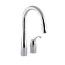 Kohler 647-CP Simplice Two-Hole Kitchen Sink Faucet With 16-1/8 Pull-Down Swing Spout Docknetik Magnetic Docking System And A 3-Function Sprayhead Featuring Sweep Spray 1