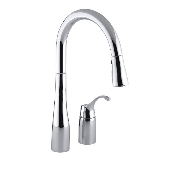 Kohler 647-CP Simplice Two-Hole Kitchen Sink Faucet With 16-1/8 Pull-Down Swing Spout Docknetik Magnetic Docking System And A 3-Function Sprayhead Featuring Sweep Spray 3