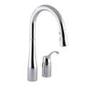 Kohler 647-CP Simplice Two-Hole Kitchen Sink Faucet With 16-1/8 Pull-Down Swing Spout Docknetik Magnetic Docking System And A 3-Function Sprayhead Featuring Sweep Spray 3