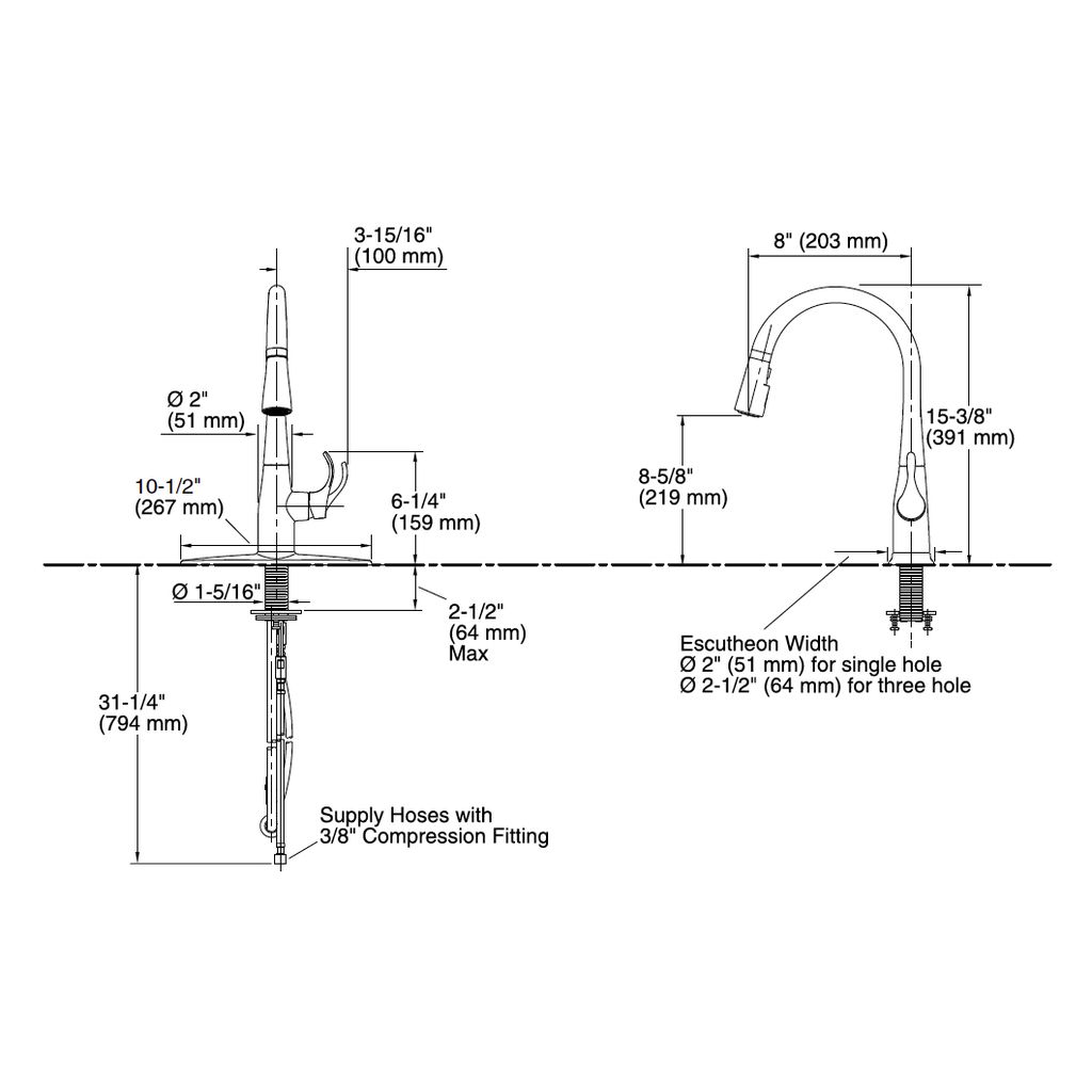 Kohler 597-CP Simplice Single-Hole Or Three-Hole Kitchen Sink Faucet With 15-3/8 Pull-Down Spout Docknetik Magnetic Docking System And A 3-Function Sprayhead Featuring Sweep Spray 2