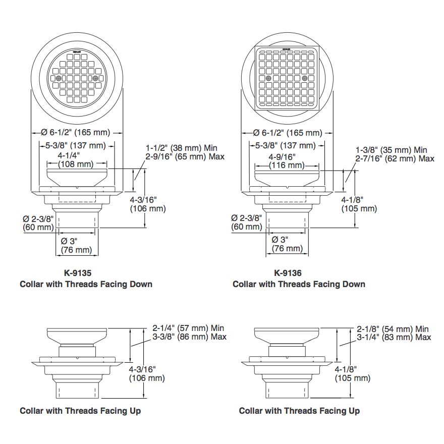 Kohler 9136-2BZ Square Design Tile-In Shower Drain 2