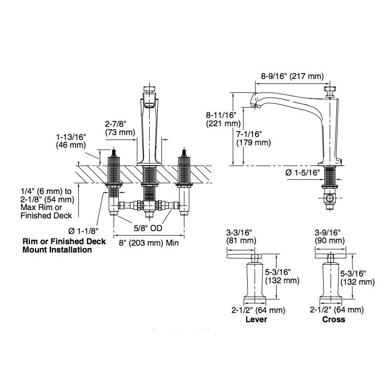 Kohler T16236-4-SN Margaux Deck-Mount High-Flow Bath Faucet Trim With Lever Handles Valve Not Included 2