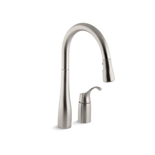 Kohler 647-VS Simplice Two-Hole Kitchen Sink Faucet With 16-1/8 Pull-Down Swing Spout Docknetik Magnetic Docking System And A 3-Function Sprayhead Featuring Sweep Spray 1