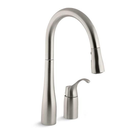 Kohler 647-VS Simplice Two-Hole Kitchen Sink Faucet With 16-1/8 Pull-Down Swing Spout Docknetik Magnetic Docking System And A 3-Function Sprayhead Featuring Sweep Spray 3
