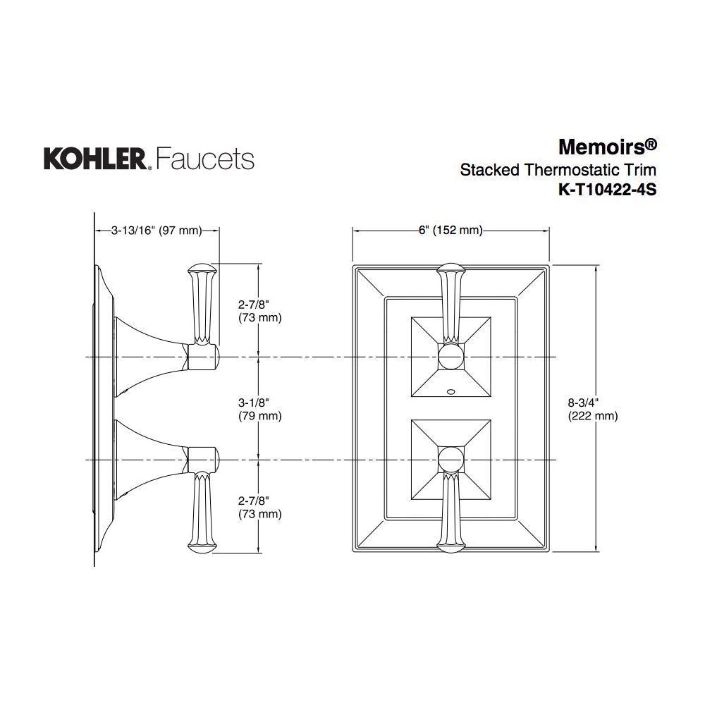 Kohler T10422-4V-BN Memoirs Stacked Valve Trim With Stately Design And Deco Lever Handles Valve Not Included 1