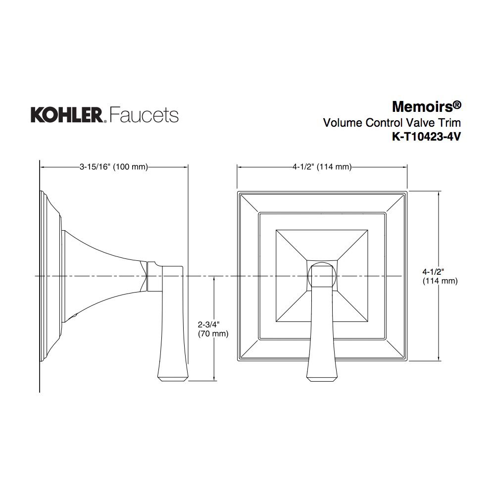 Kohler T10423-4V-CP Memoirs Volume Control Valve Trim With Stately Design And Deco Lever Handle Valve Not Included 2