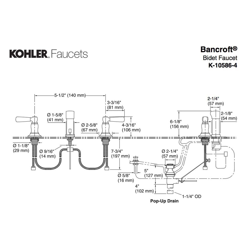 Kohler 10586-4-CP Bancroft Bidet Faucet With Lever Handles 2