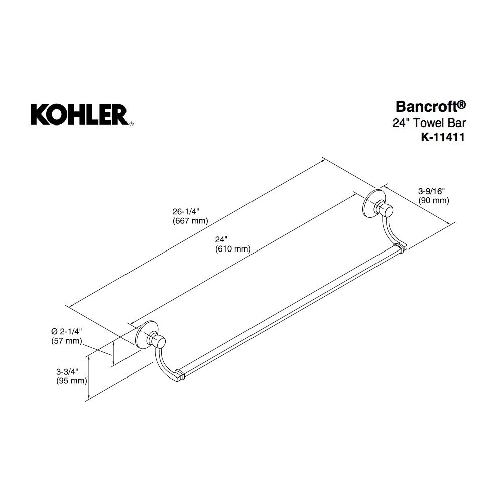 Kohler 11411-2BZ Bancroft 24 Towel Bar 2