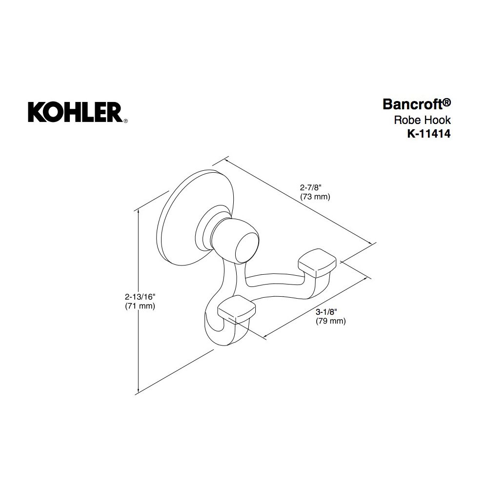 Kohler 11414-BN Bancroft Robe Hook 2
