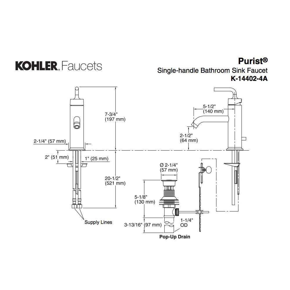 Kohler 14402-4A-BV Purist Single-Handle Bathroom Sink Faucet With Straight Lever Handle 2