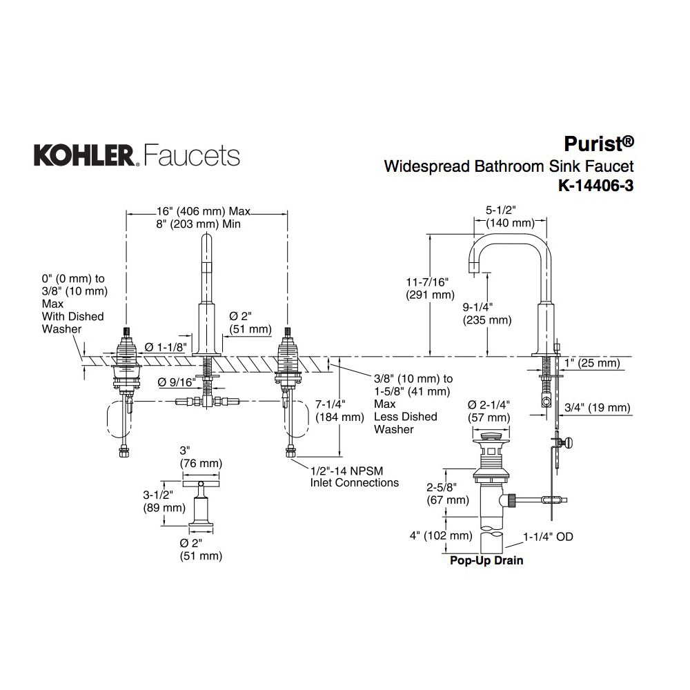 Kohler 14406-3-BV Purist Widespread Lavatory Faucet With Low Gooseneck Spout And Low Cross Handles 2