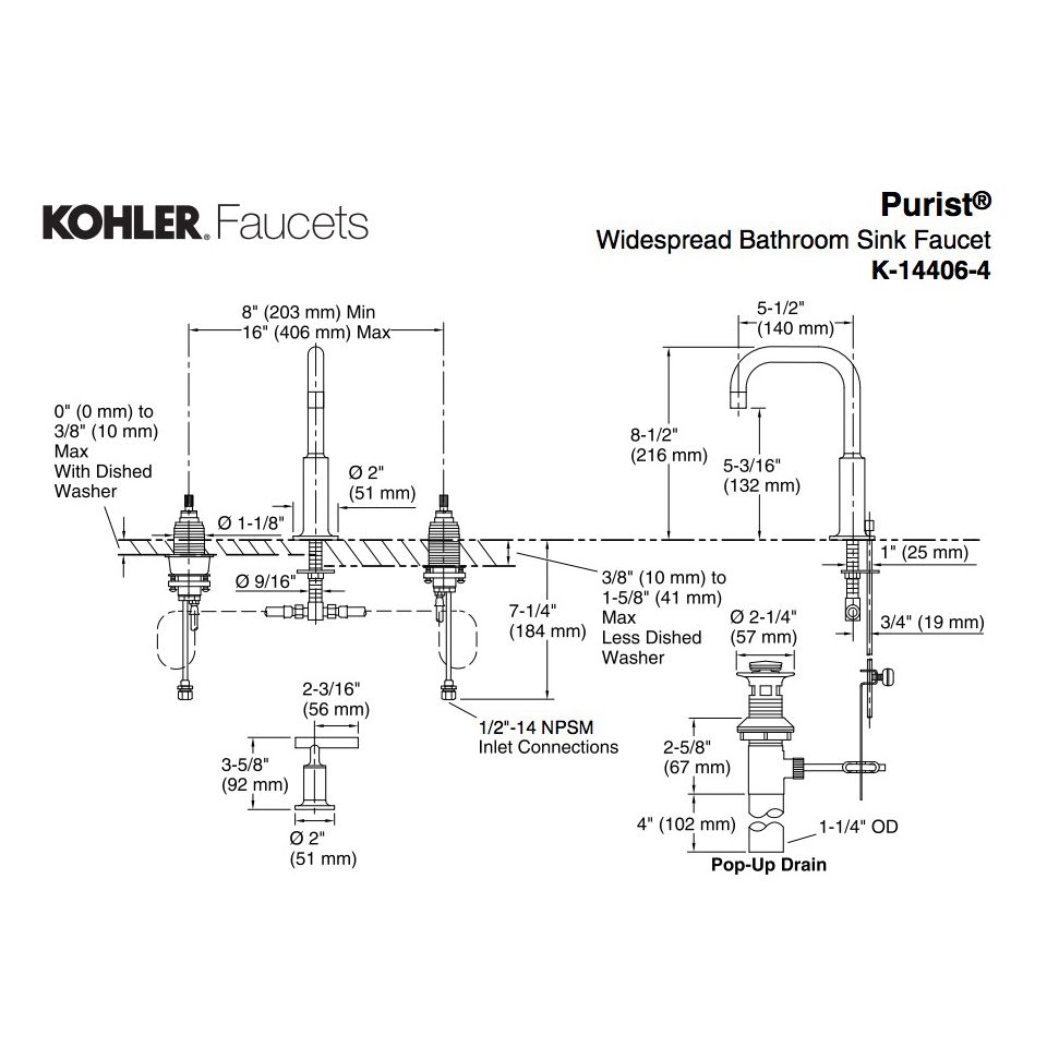 Kohler 14406-4-SN Purist Widespread Lavatory Faucet With Low Gooseneck Spout And Low Lever Handles 2