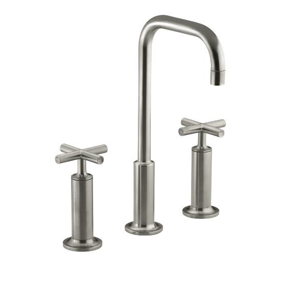 Kohler 14408-3-BN Purist Widespread Lavatory Faucet With High Gooseneck Spout And High Cross Handles 1