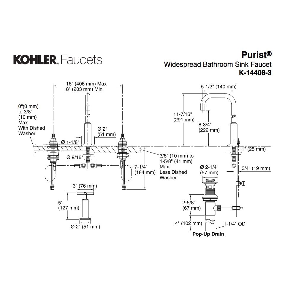 Kohler 14408-3-BV Purist Widespread Lavatory Faucet With High Gooseneck Spout And High Cross Handles 2