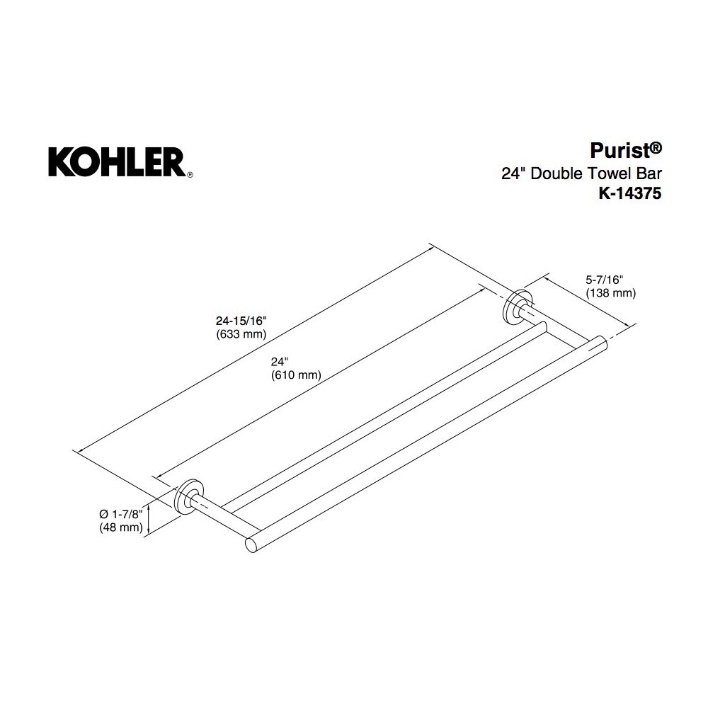 Kohler 14375-BN Purist Double Towel Bar 2